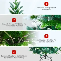 180 cm verschneiter künstlicher Weihnachtsbaum mit Schnee mit Metallständer Kunstbaum Grün + Weiß