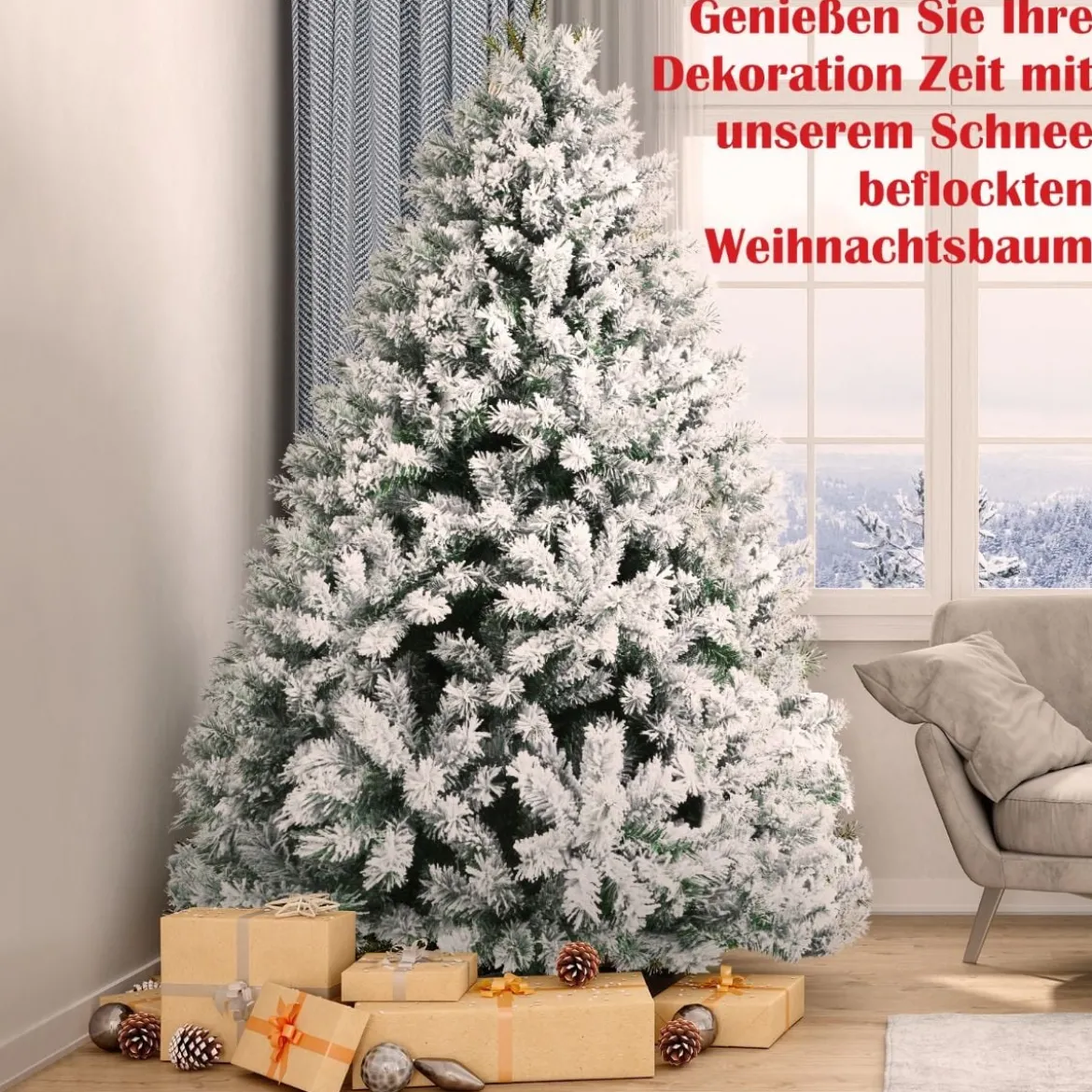 150 cm Verschneiter Weihnachtsbaum Künstlicher Kunstbaum mit Schneefall