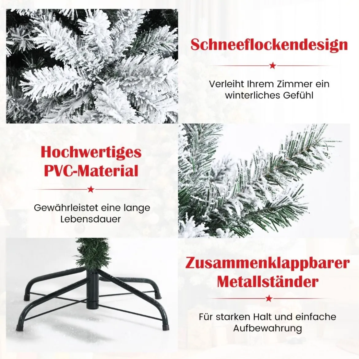 180 cm Verschneiter Weihnachtsbaum Künstlicher Kunstbaum mit Schneefall
