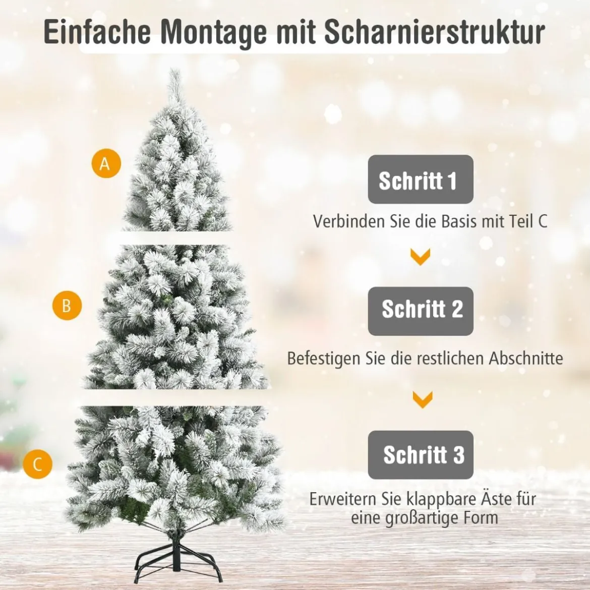 180 cm Verschneiter Weihnachtsbaum Tannenbaum aus PVC Kunstbaum mit Schneefall