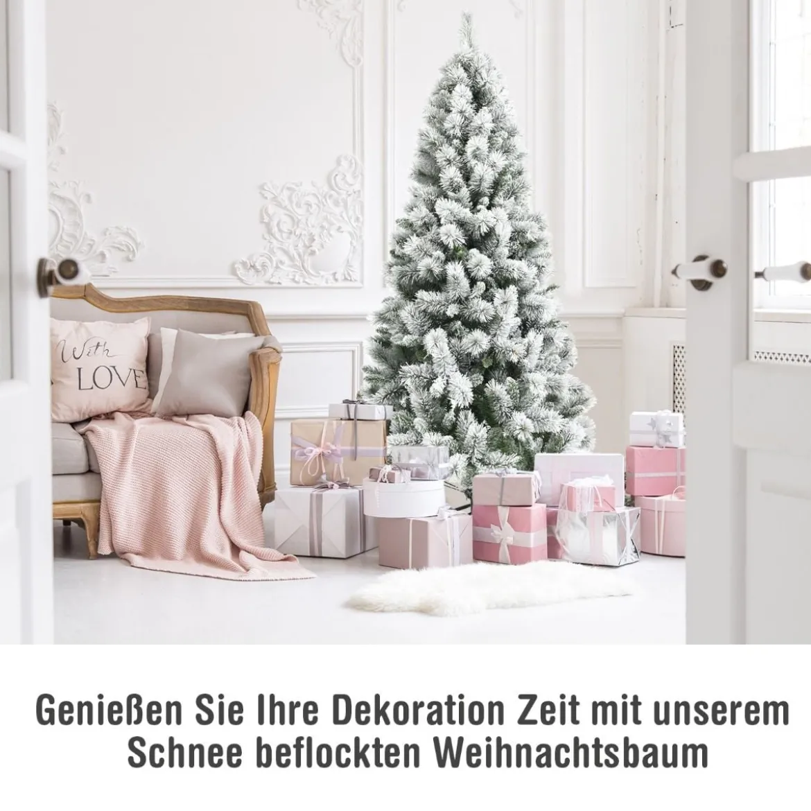 180 cm Verschneiter Weihnachtsbaum Tannenbaum aus PVC Kunstbaum mit Schneefall
