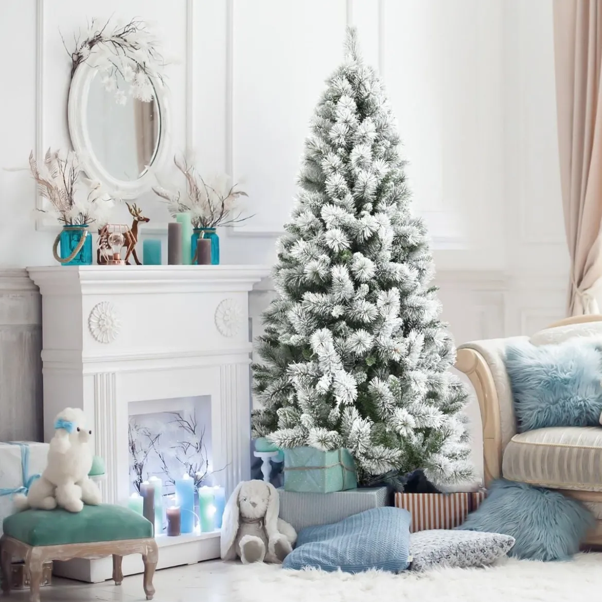 180 cm Verschneiter Weihnachtsbaum Tannenbaum aus PVC Kunstbaum mit Schneefall