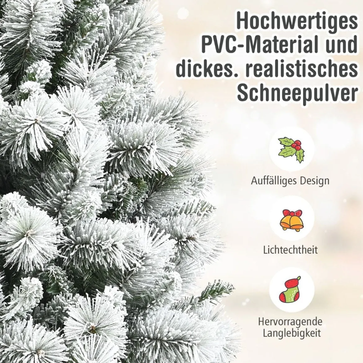 180 cm Verschneiter Weihnachtsbaum Tannenbaum aus PVC Kunstbaum mit Schneefall