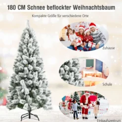 180 cm Verschneiter Weihnachtsbaum Tannenbaum aus PVC Kunstbaum mit Schneefall