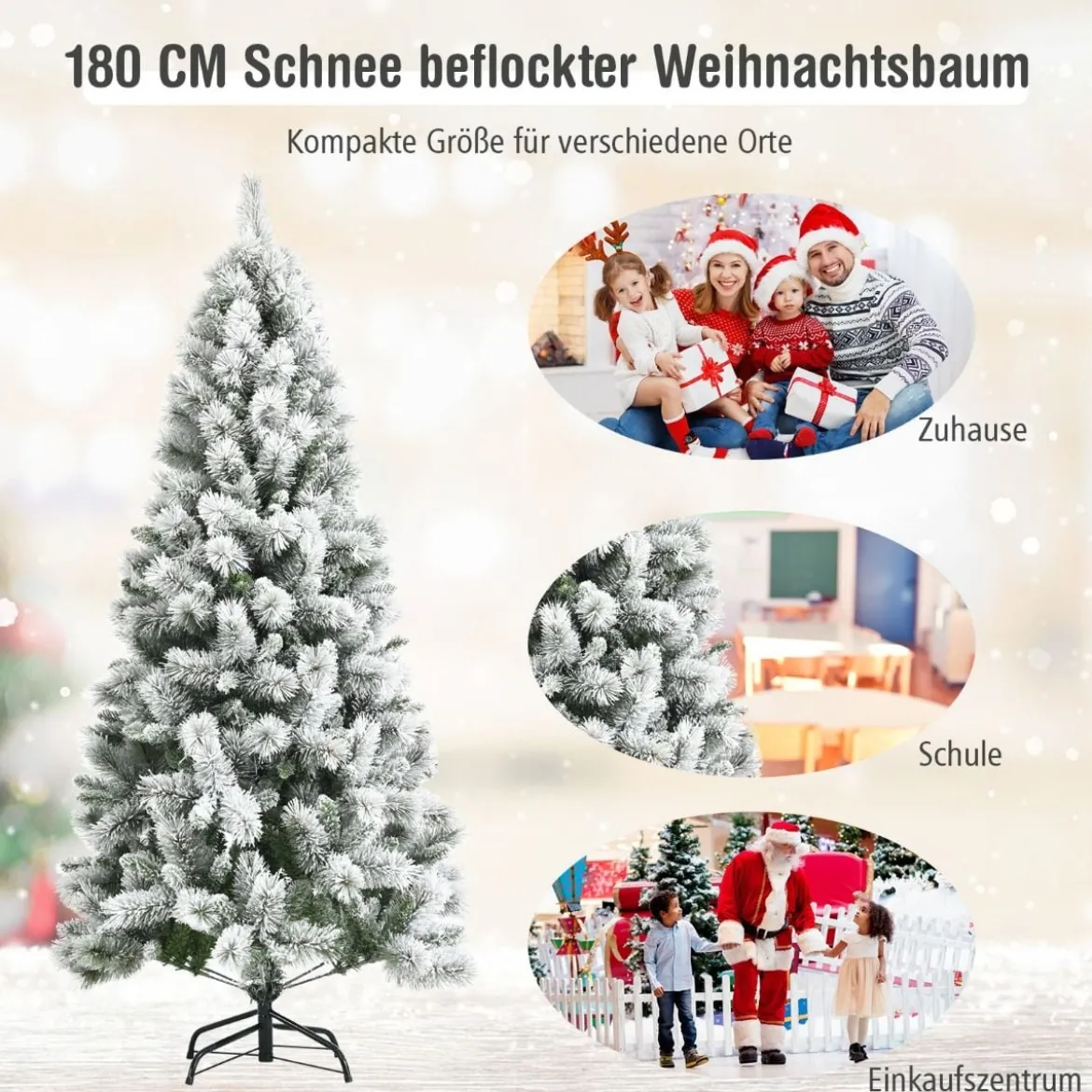 180 cm Verschneiter Weihnachtsbaum Tannenbaum aus PVC Kunstbaum mit Schneefall
