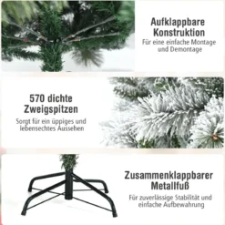 180 cm Verschneiter Weihnachtsbaum Tannenbaum aus PVC Kunstbaum mit Schneefall