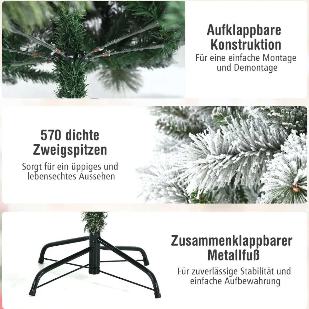 180 cm Verschneiter Weihnachtsbaum Tannenbaum aus PVC Kunstbaum mit Schneefall