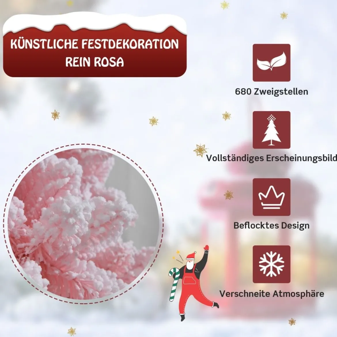 150 cm Verschneiter Weihnachtsbaum Klappbarer Künstlicher Weihnachtsbaum für Zuhause Rosa