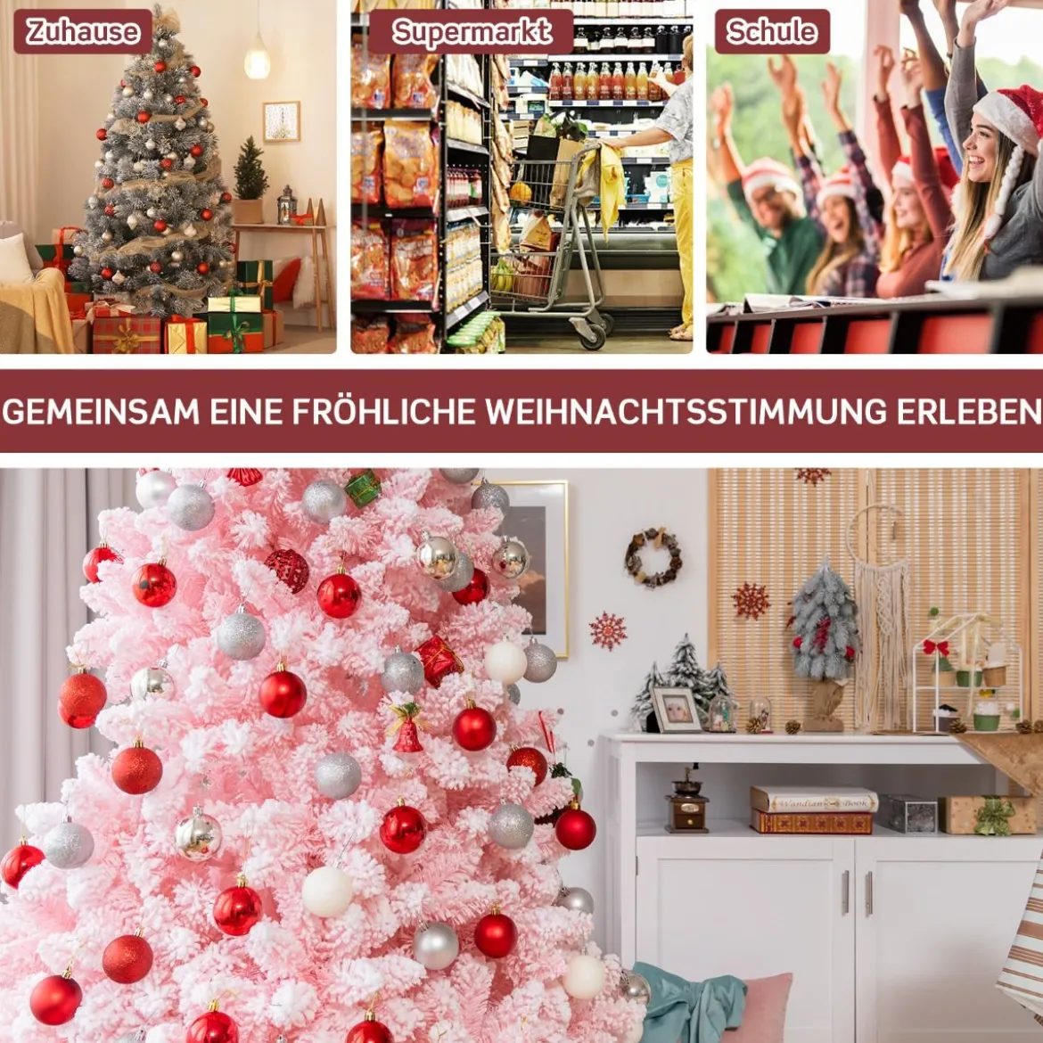 150 cm Verschneiter Weihnachtsbaum Klappbarer Künstlicher Weihnachtsbaum für Zuhause Rosa