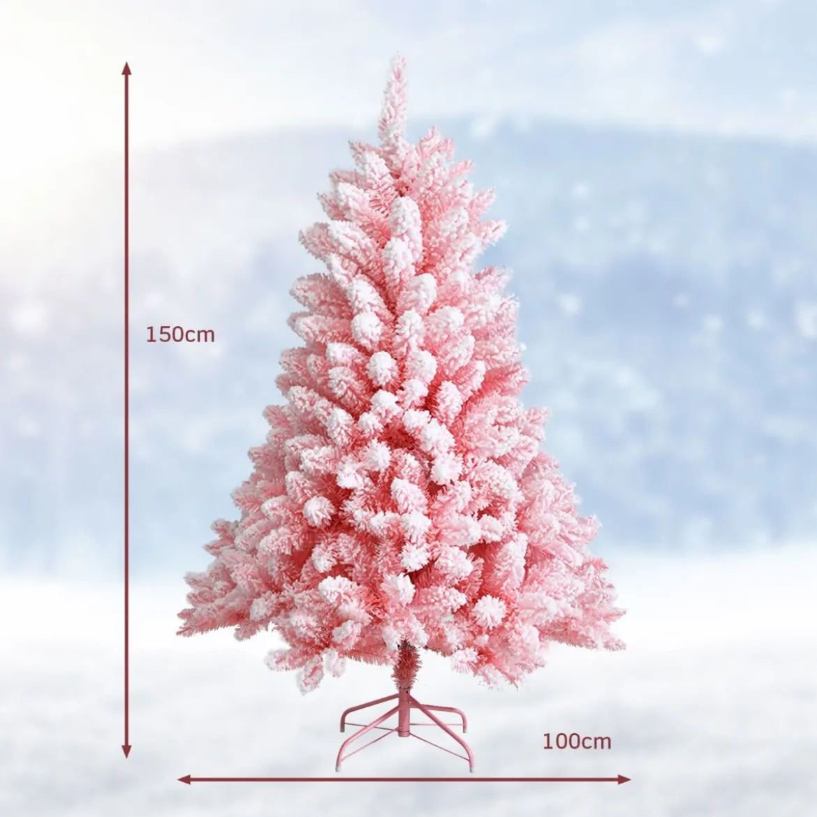 150 cm Verschneiter Weihnachtsbaum Klappbarer Künstlicher Weihnachtsbaum für Zuhause Rosa