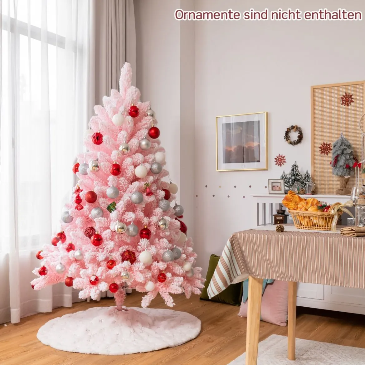 150 cm Verschneiter Weihnachtsbaum Klappbarer Künstlicher Weihnachtsbaum für Zuhause Rosa
