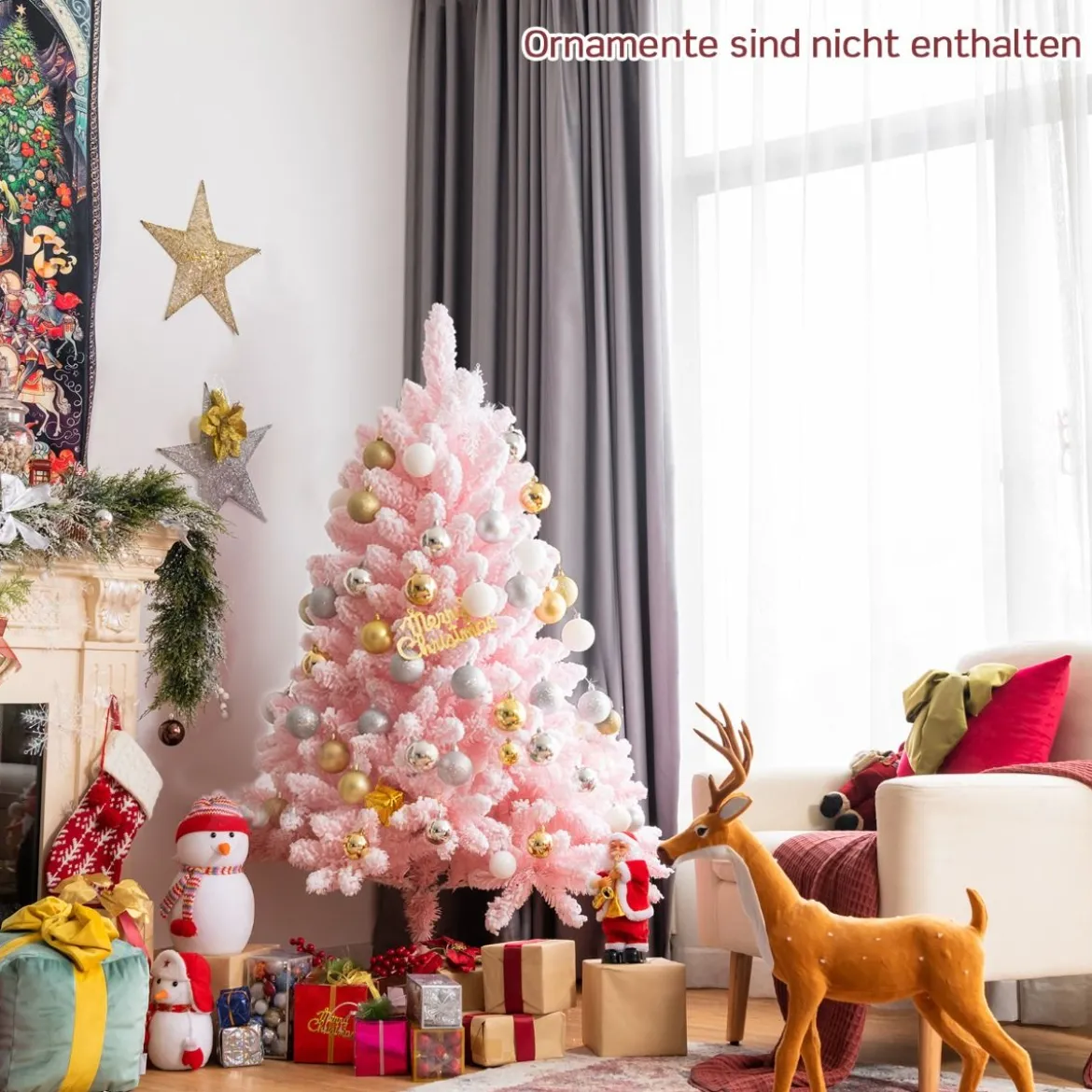 150 cm Verschneiter Weihnachtsbaum Klappbarer Künstlicher Weihnachtsbaum für Zuhause Rosa