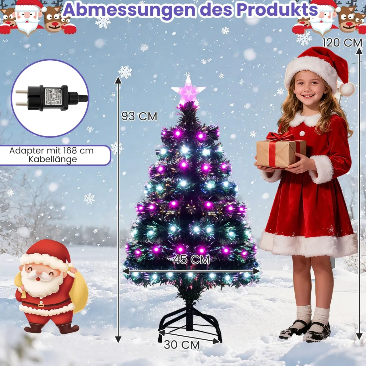 93 cm Vorbeleuchteter künstlicher Weihnachtsbaum Weihnachtsbaum mit mehrfarbigen Glasfasern 96 lila & weißen LEDs Grün