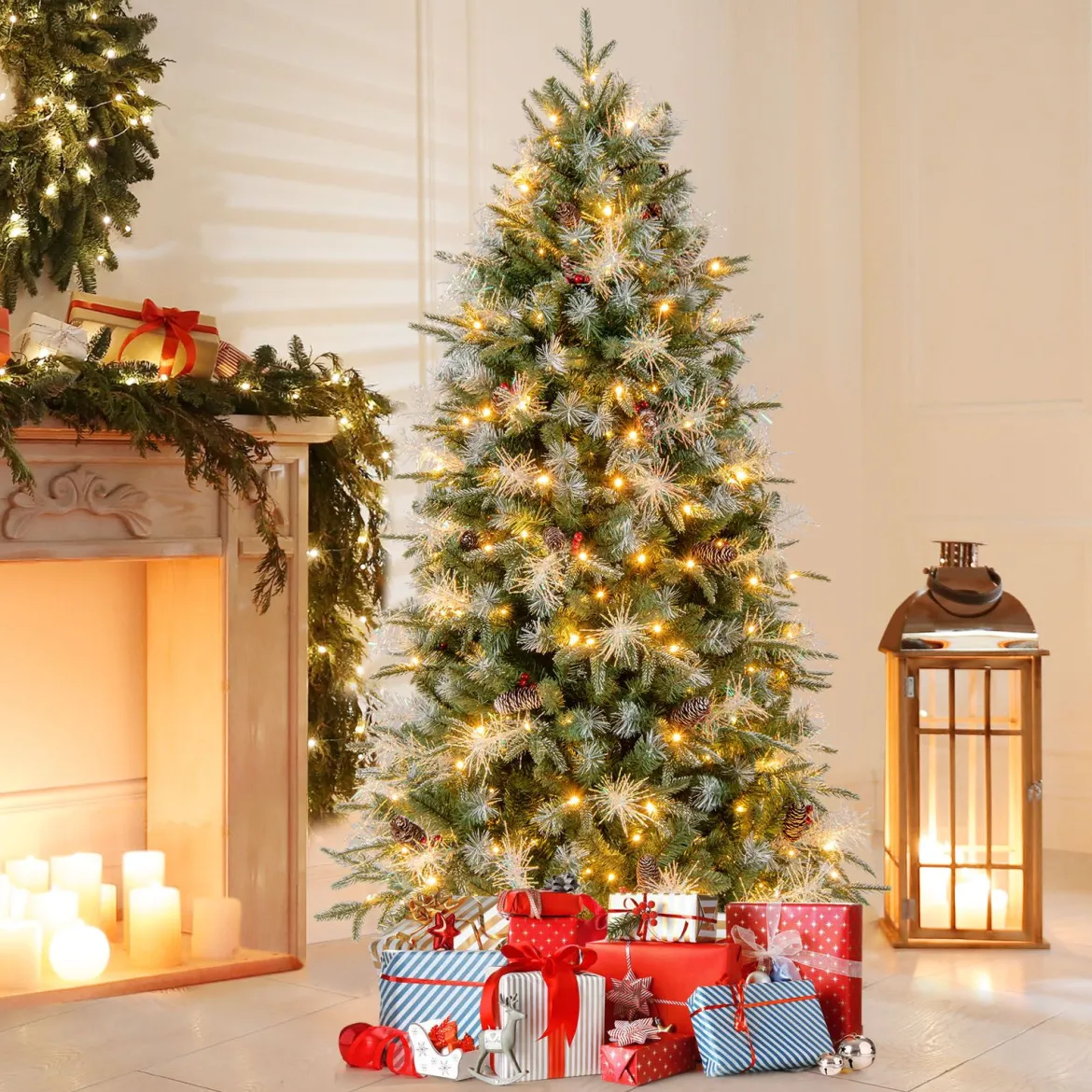 180 cm Vorgefertigter Künstlicher Weihnachtsbaum Gelenkiger Festlicher Weihnachtsbaum mit 806 PE- PVC- und PET-Zweigspitzen
