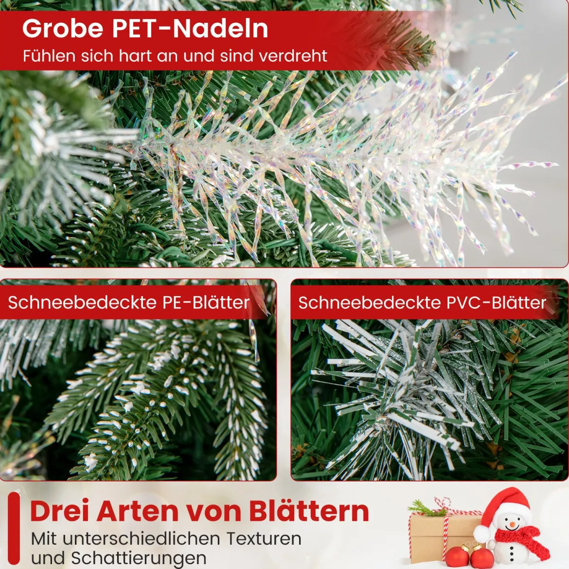 180 cm Vorgefertigter Künstlicher Weihnachtsbaum Gelenkiger Festlicher Weihnachtsbaum mit 806 PE- PVC- und PET-Zweigspitzen