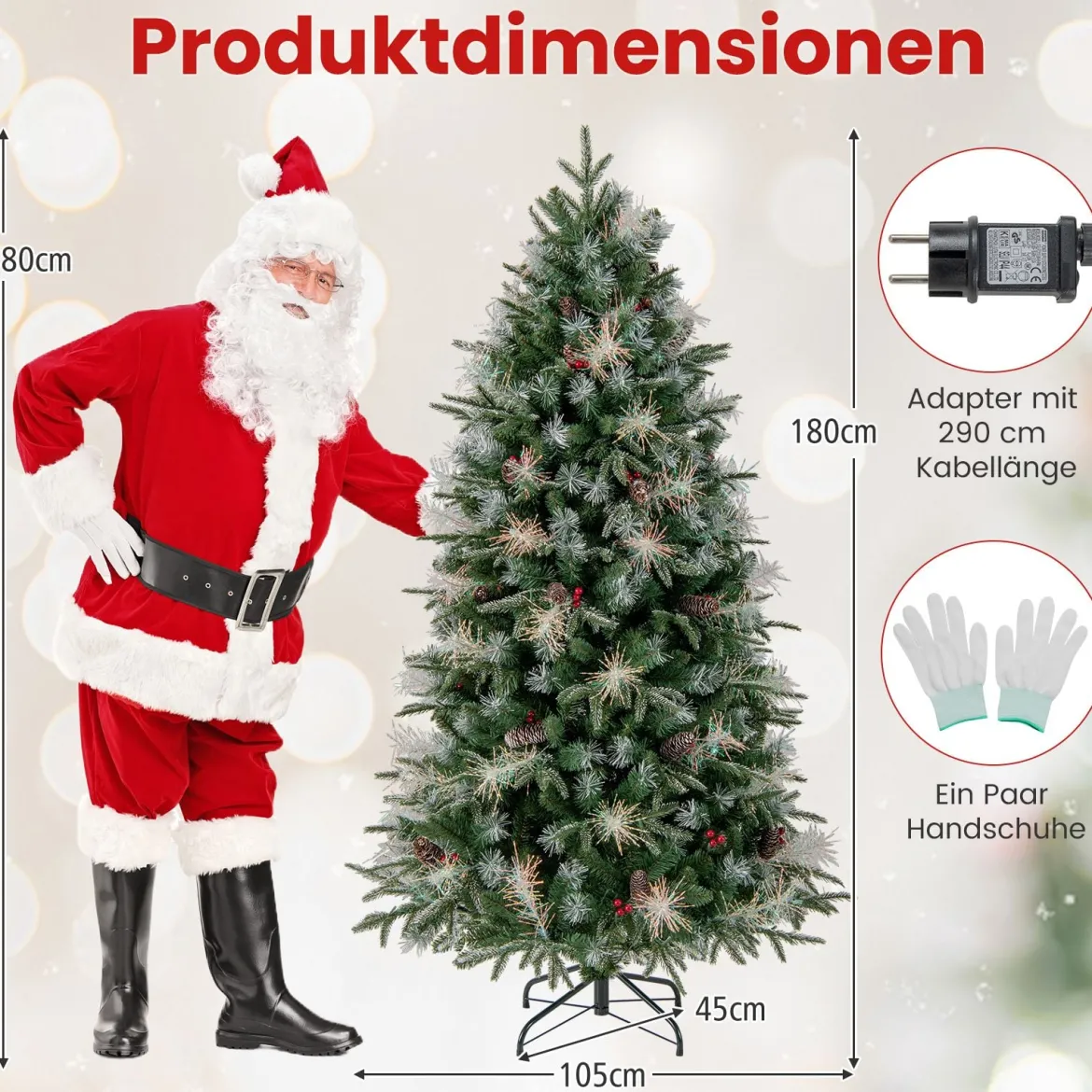 180 cm Vorgefertigter Künstlicher Weihnachtsbaum Gelenkiger Festlicher Weihnachtsbaum mit 806 PE- PVC- und PET-Zweigspitzen