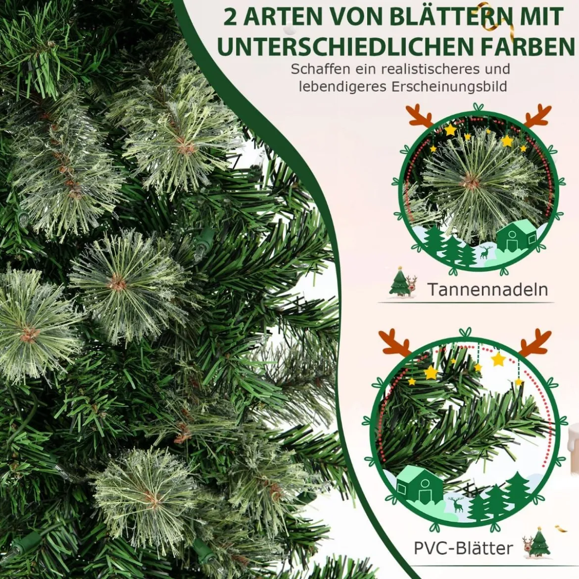 210 cm Vorgeleuchteter Halbbaum-Weihnachtsbaum Halber Künstlicher Baum