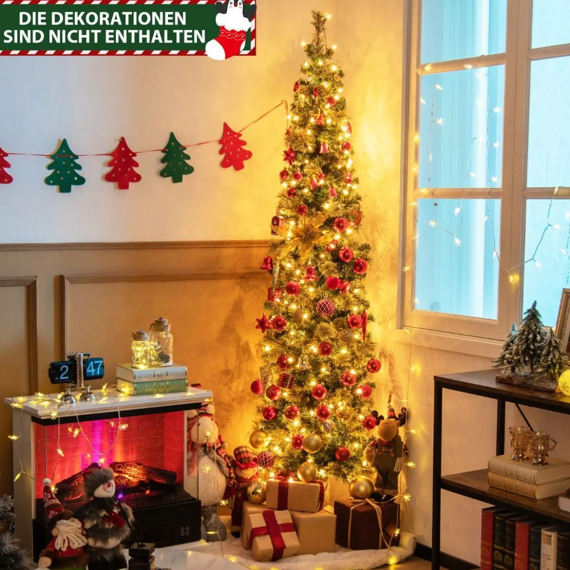 210 cm Vorgeleuchteter Halbbaum-Weihnachtsbaum Halber Künstlicher Baum
