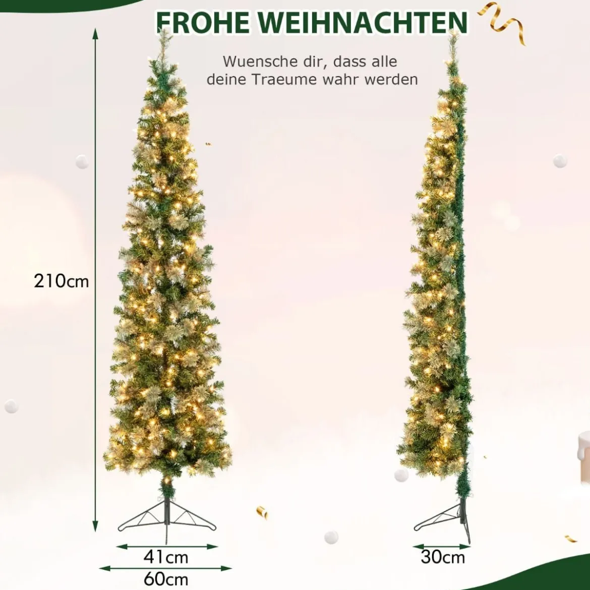 210 cm Vorgeleuchteter Halbbaum-Weihnachtsbaum Halber Künstlicher Baum