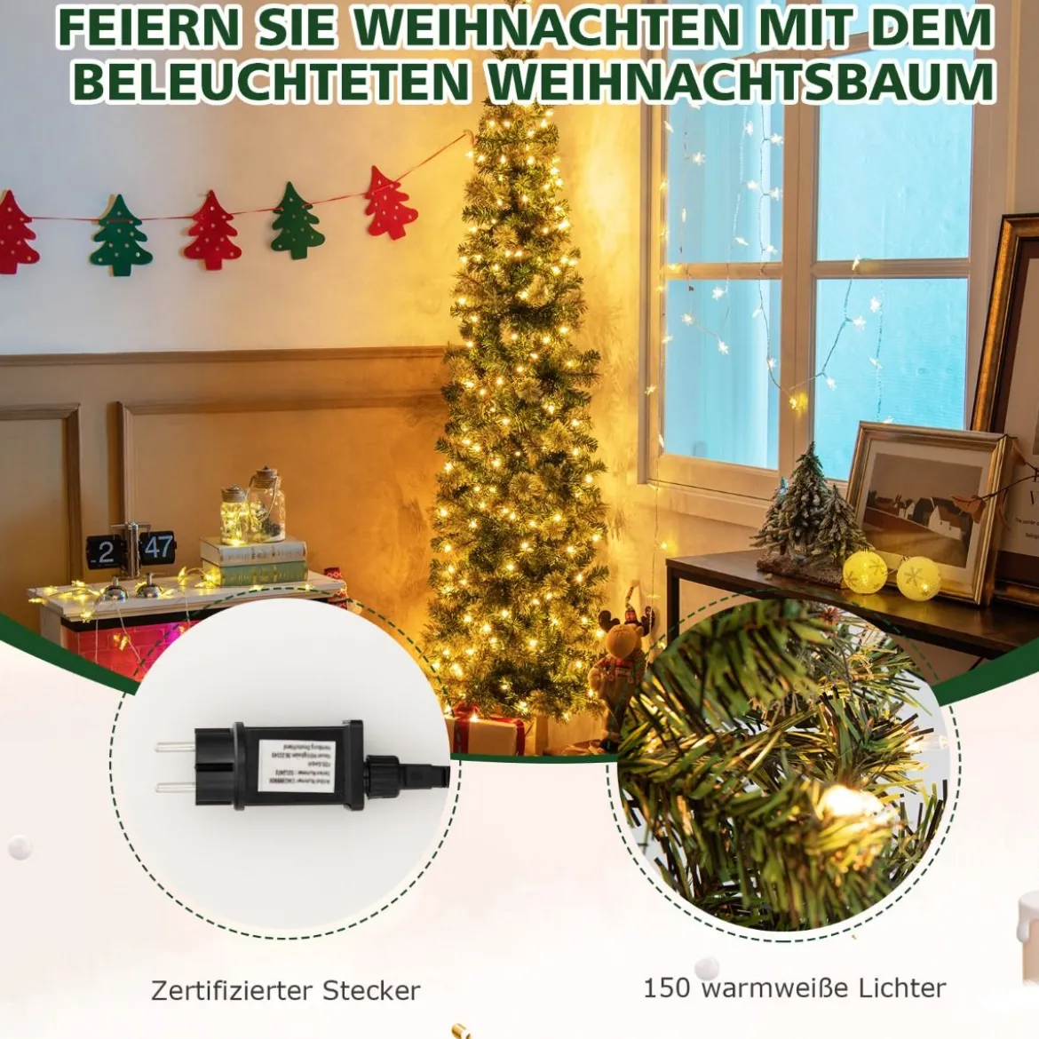 210 cm Vorgeleuchteter Halbbaum-Weihnachtsbaum Halber Künstlicher Baum