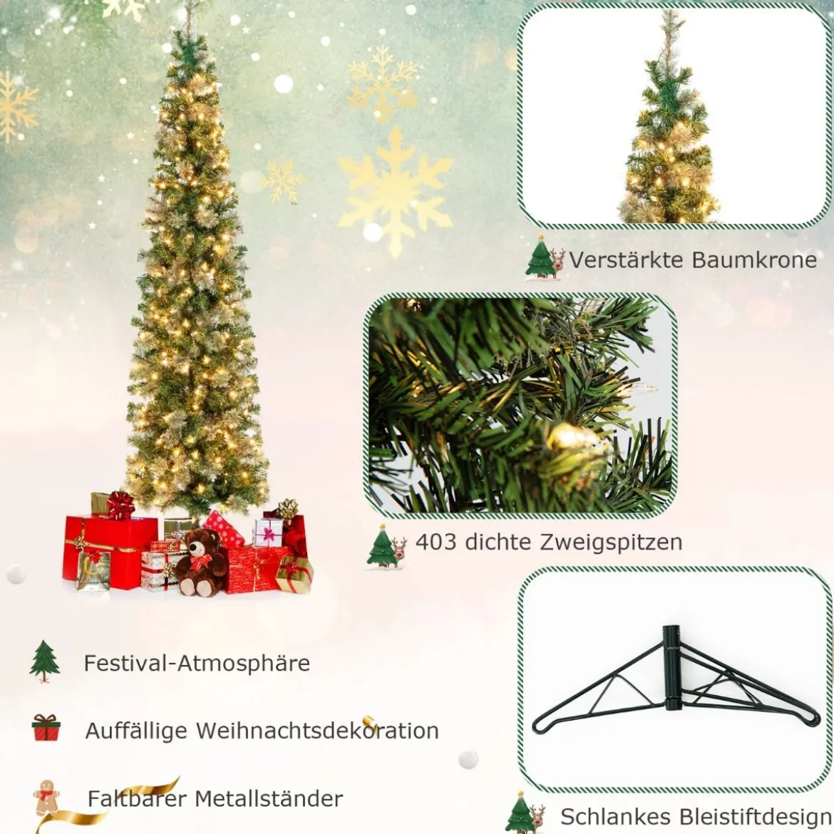 210 cm Vorgeleuchteter Halbbaum-Weihnachtsbaum Halber Künstlicher Baum