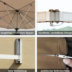 247 cm Wandschirm Terrassenschirm mit verstellbarem Mast Sonnenschirm mit Windventil Braun