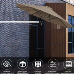 247 cm Wandschirm Terrassenschirm mit verstellbarem Mast Sonnenschirm mit Windventil Braun