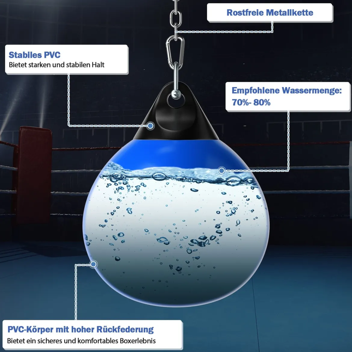 Ø45 cm Wasserboxsack 50 kg Boxing Punching Bag mit Verstellbarer Metallkette Blau