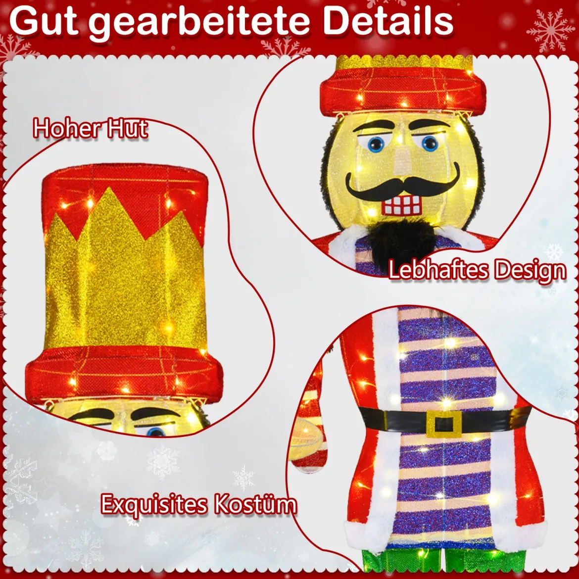 170 cm Weihnachten Nussknacker Figur mit Zuckerstange Weihnachtsfigur Soldat