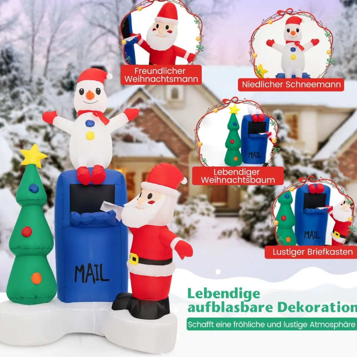 185 cm Weihnachtsaufblasbare Beleuchtete Briefkasten Weihnachtsmann Bunt