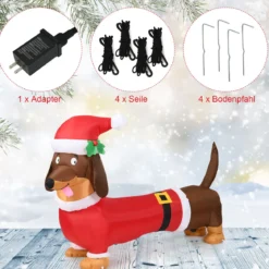 160 cm Weihnachts-aufblasbarer Hund selbstaufblasender Weihnachts-Hund mit integrierten Leuchtmitteln Polyestergewebe