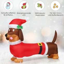 160 cm Weihnachts-aufblasbarer Hund selbstaufblasender Weihnachts-Hund mit integrierten Leuchtmitteln Polyestergewebe