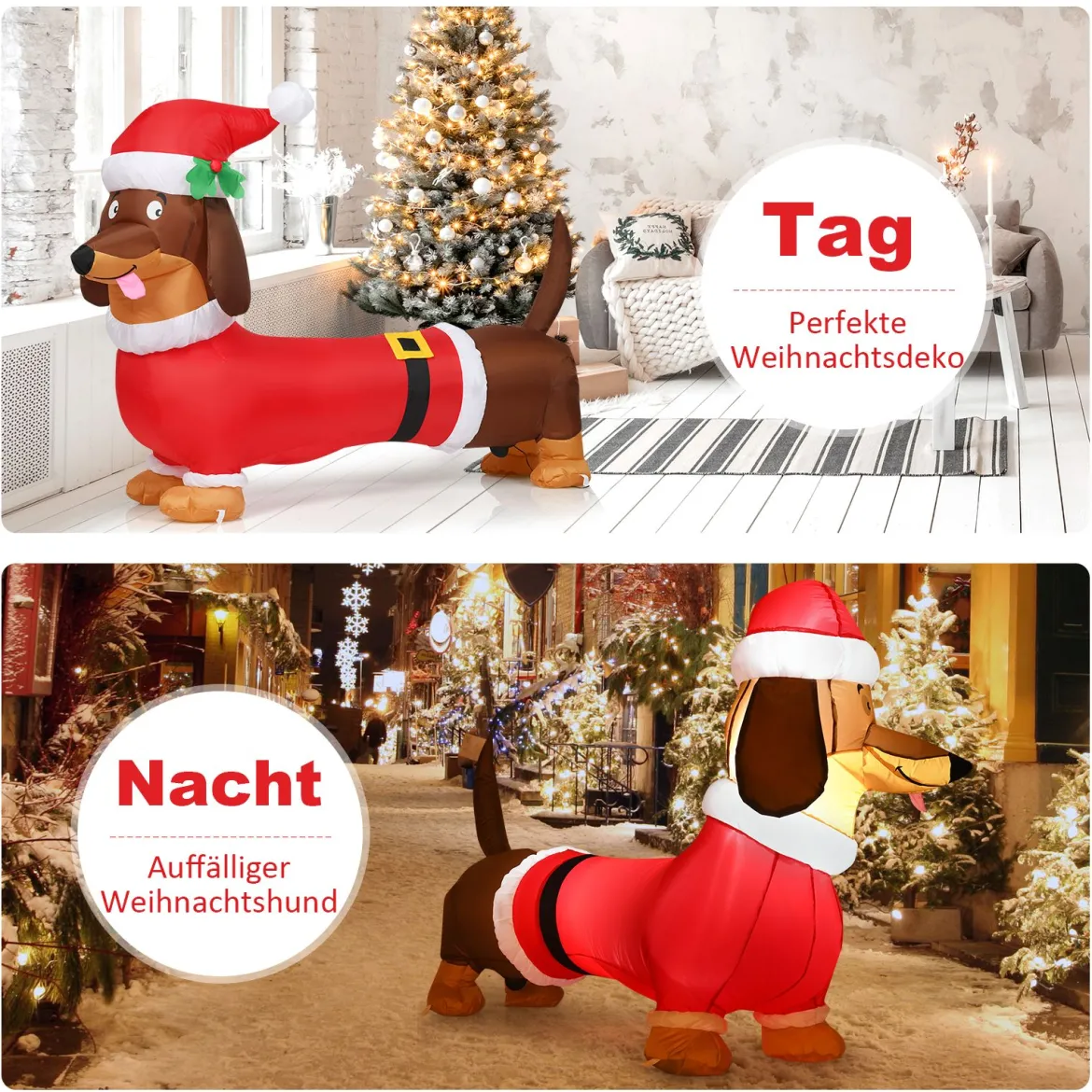 160 cm Weihnachts-aufblasbarer Hund selbstaufblasender Weihnachts-Hund mit integrierten Leuchtmitteln Polyestergewebe