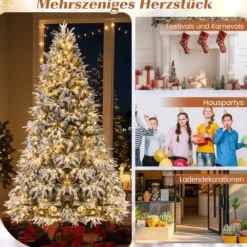 270 cm Weihnachtsbaum künstlich mit Beleuchtung und Schnee dichter LED Tannenbaum Christbaum