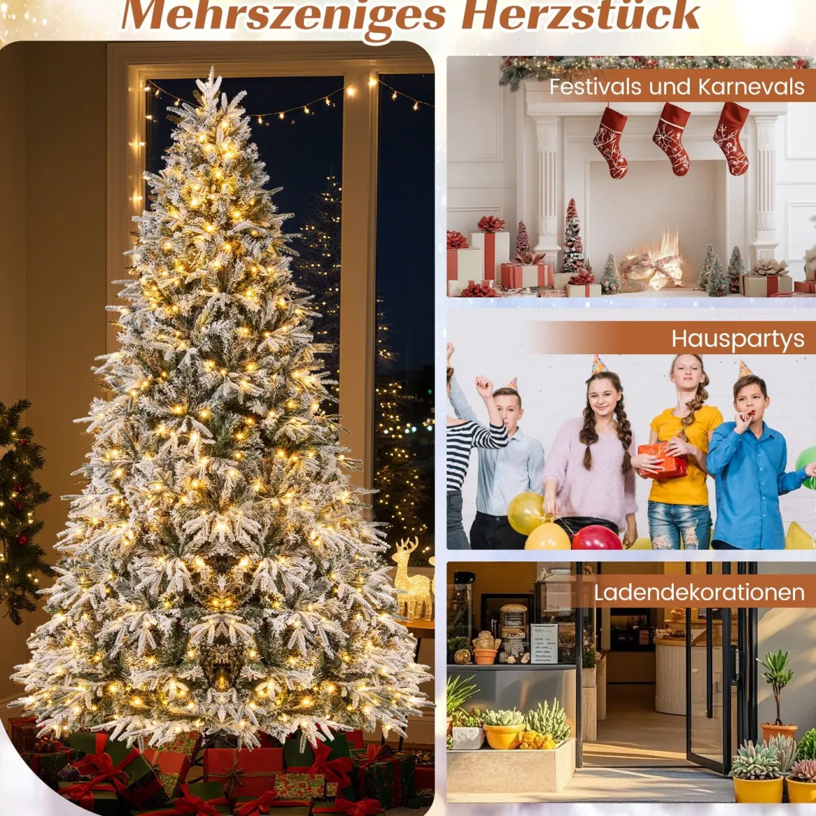 270 cm Weihnachtsbaum künstlich mit Beleuchtung und Schnee dichter LED Tannenbaum Christbaum