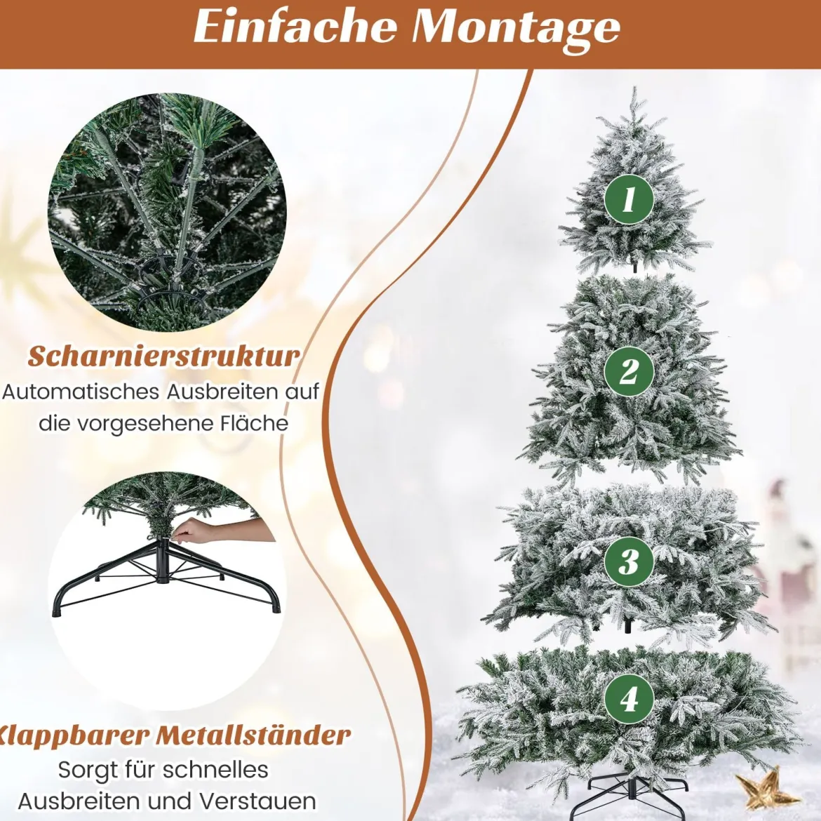 270 cm Weihnachtsbaum künstlich mit Beleuchtung und Schnee dichter LED Tannenbaum Christbaum
