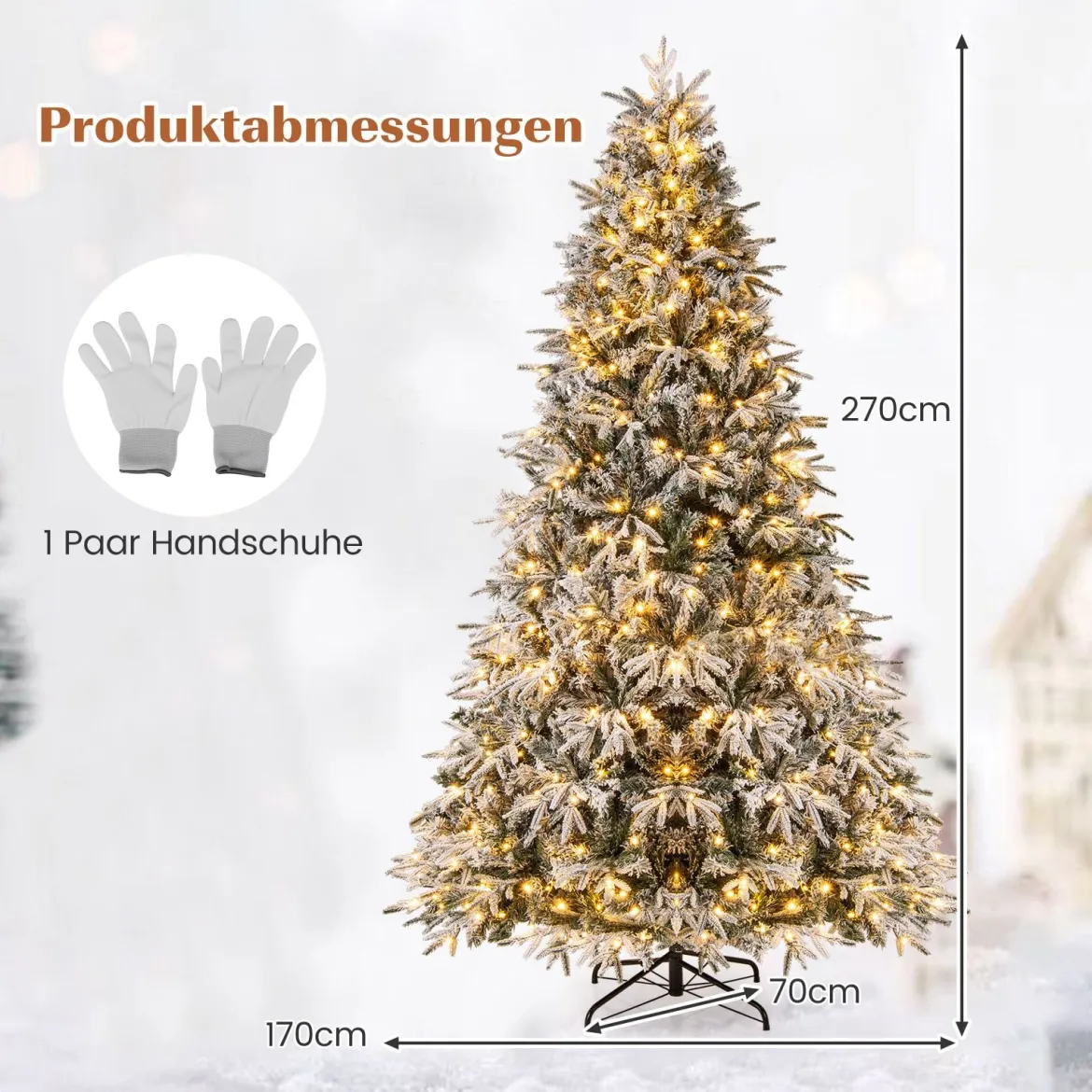 270 cm Weihnachtsbaum künstlich mit Beleuchtung und Schnee dichter LED Tannenbaum Christbaum