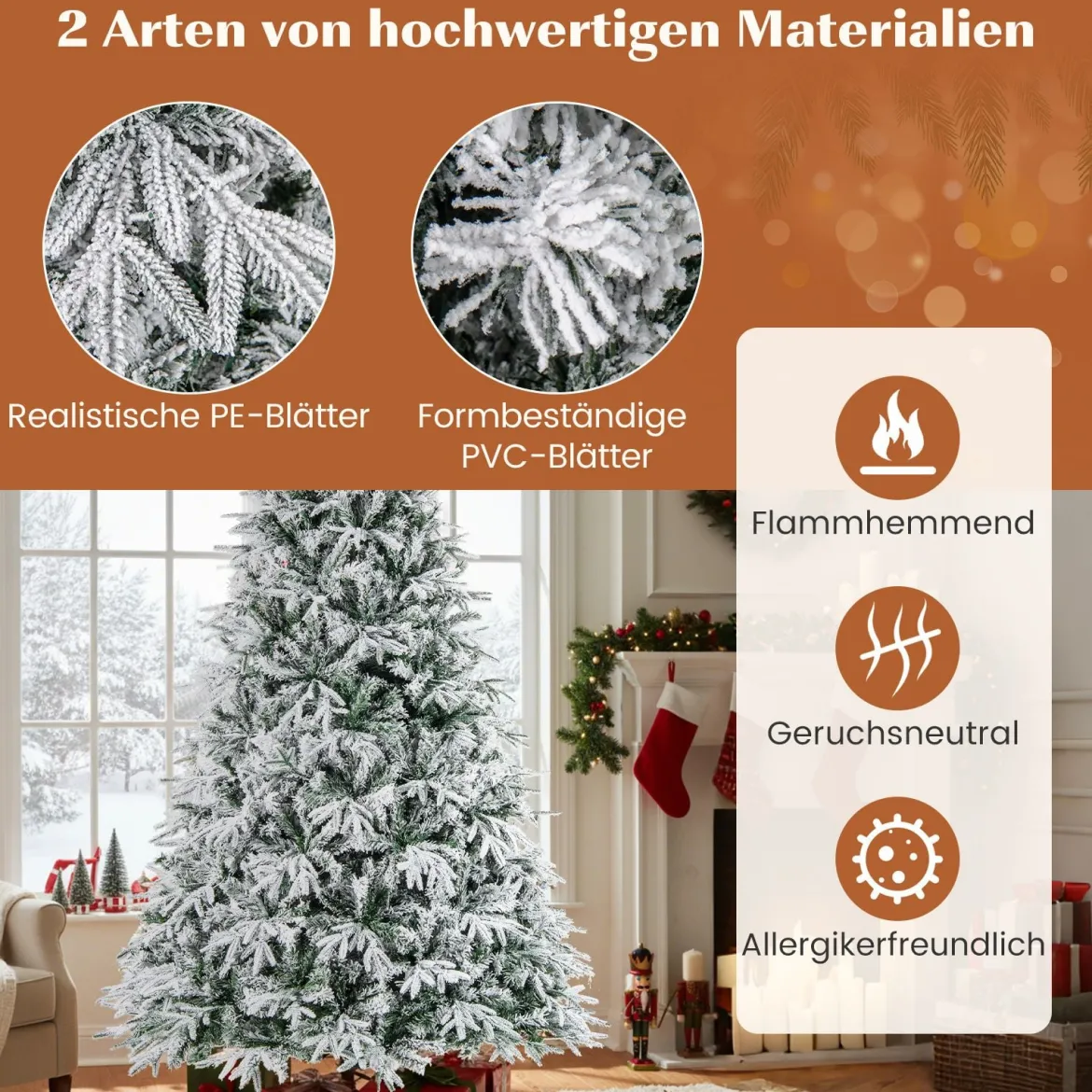 270 cm Weihnachtsbaum künstlich mit Beleuchtung und Schnee dichter LED Tannenbaum Christbaum