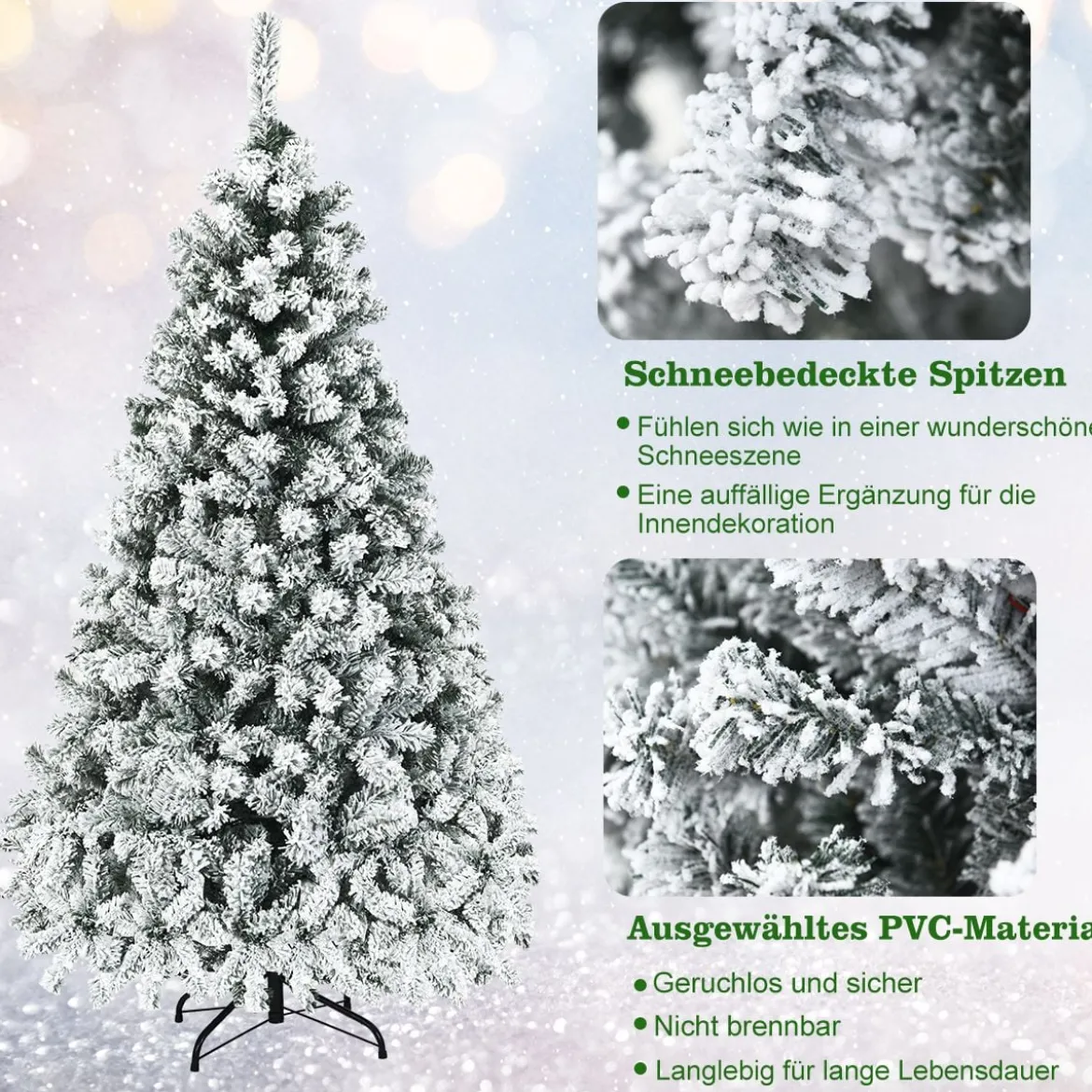 180 cm Weihnachtsbaum mit Schnee Premium-PVC-Nadeln mit LED-Lichtern Kunstbaum Weihnachten