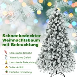 180 cm Weihnachtsbaum mit Schnee Premium-PVC-Nadeln mit LED-Lichtern Kunstbaum Weihnachten