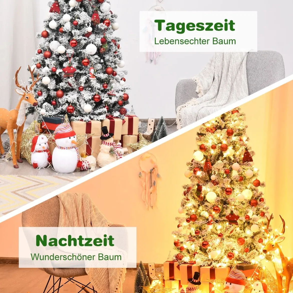 180 cm Weihnachtsbaum mit Schnee Premium-PVC-Nadeln mit LED-Lichtern Kunstbaum Weihnachten