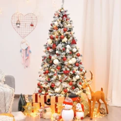 180 cm Weihnachtsbaum mit Schnee Premium-PVC-Nadeln mit LED-Lichtern Kunstbaum Weihnachten