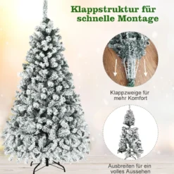 180 cm Weihnachtsbaum mit Schnee Premium-PVC-Nadeln mit LED-Lichtern Kunstbaum Weihnachten