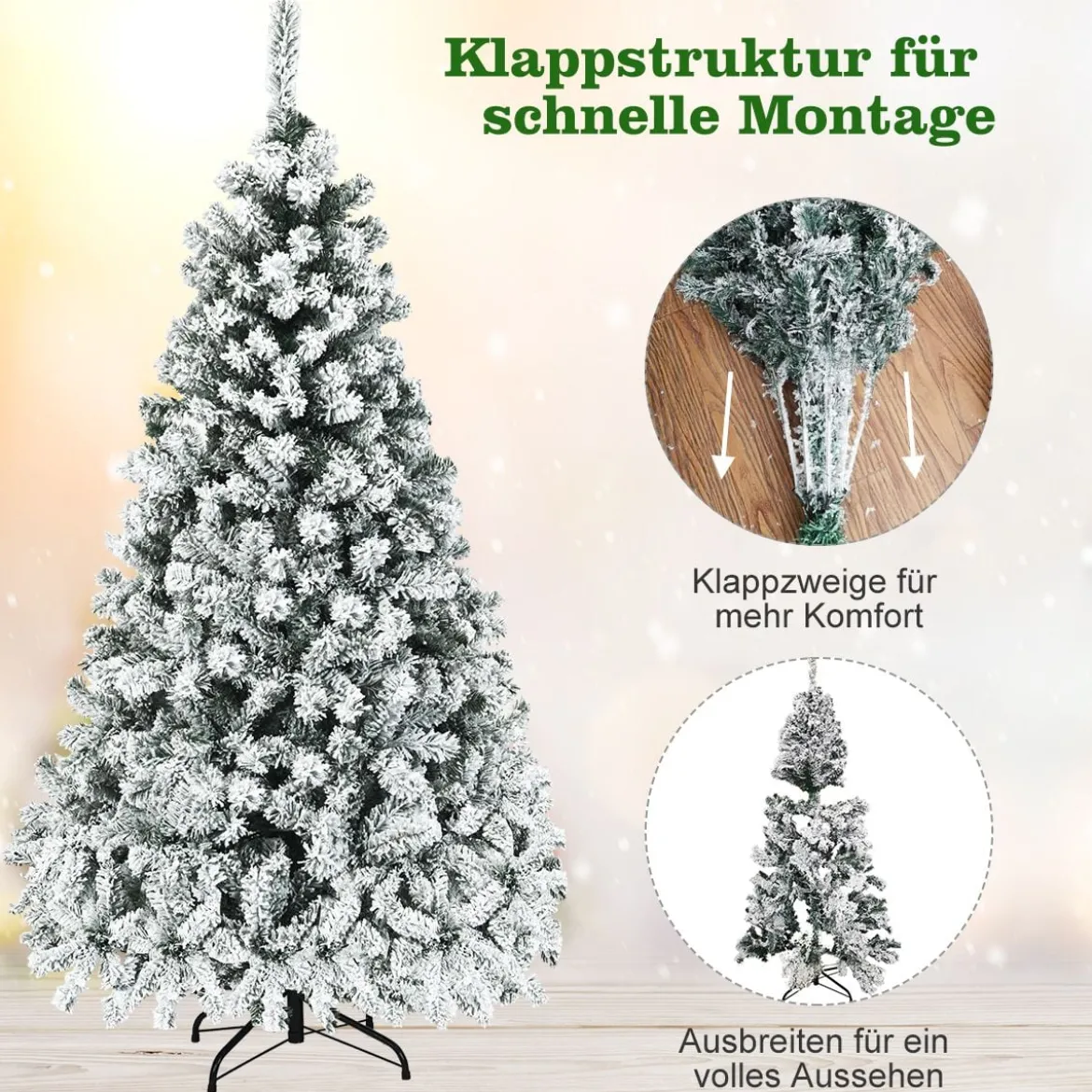 180 cm Weihnachtsbaum mit Schnee Premium-PVC-Nadeln mit LED-Lichtern Kunstbaum Weihnachten