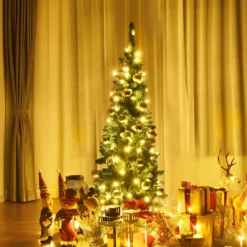 135cm Weihnachtsbaum schmal mit warmweißen LED-Leuchten künstlicher Tannenbaum Grün