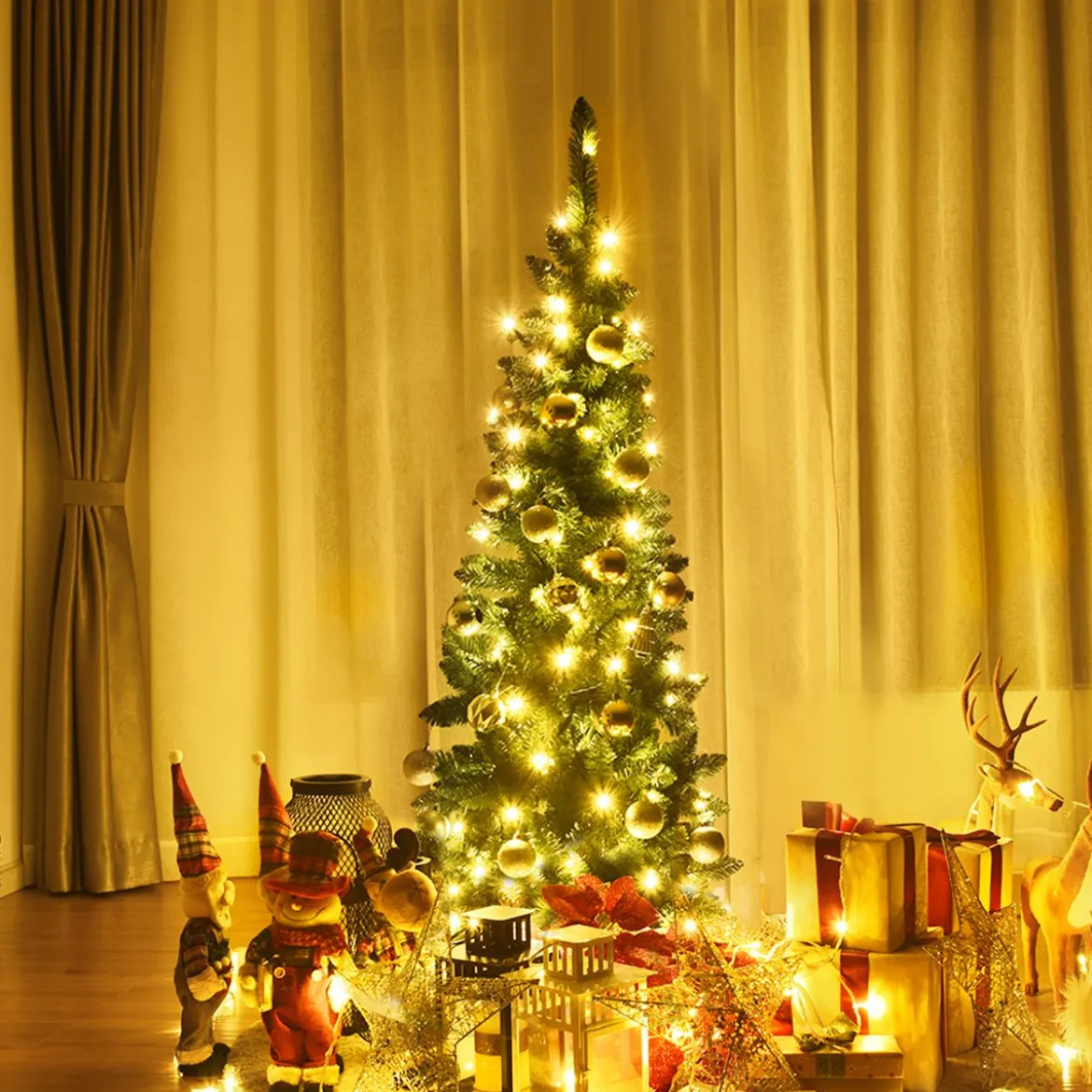 135cm Weihnachtsbaum schmal mit warmweißen LED-Leuchten künstlicher Tannenbaum Grün