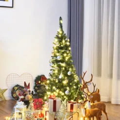 135cm Weihnachtsbaum schmal mit warmweißen LED-Leuchten künstlicher Tannenbaum Grün