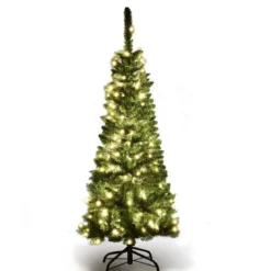 135cm Weihnachtsbaum schmal mit warmweißen LED-Leuchten künstlicher Tannenbaum Grün