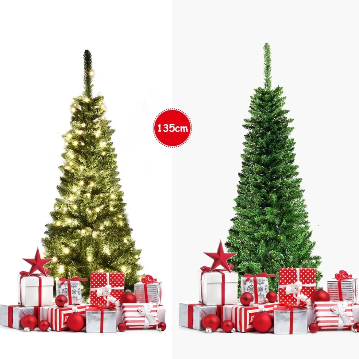 135cm Weihnachtsbaum schmal mit warmweißen LED-Leuchten künstlicher Tannenbaum Grün