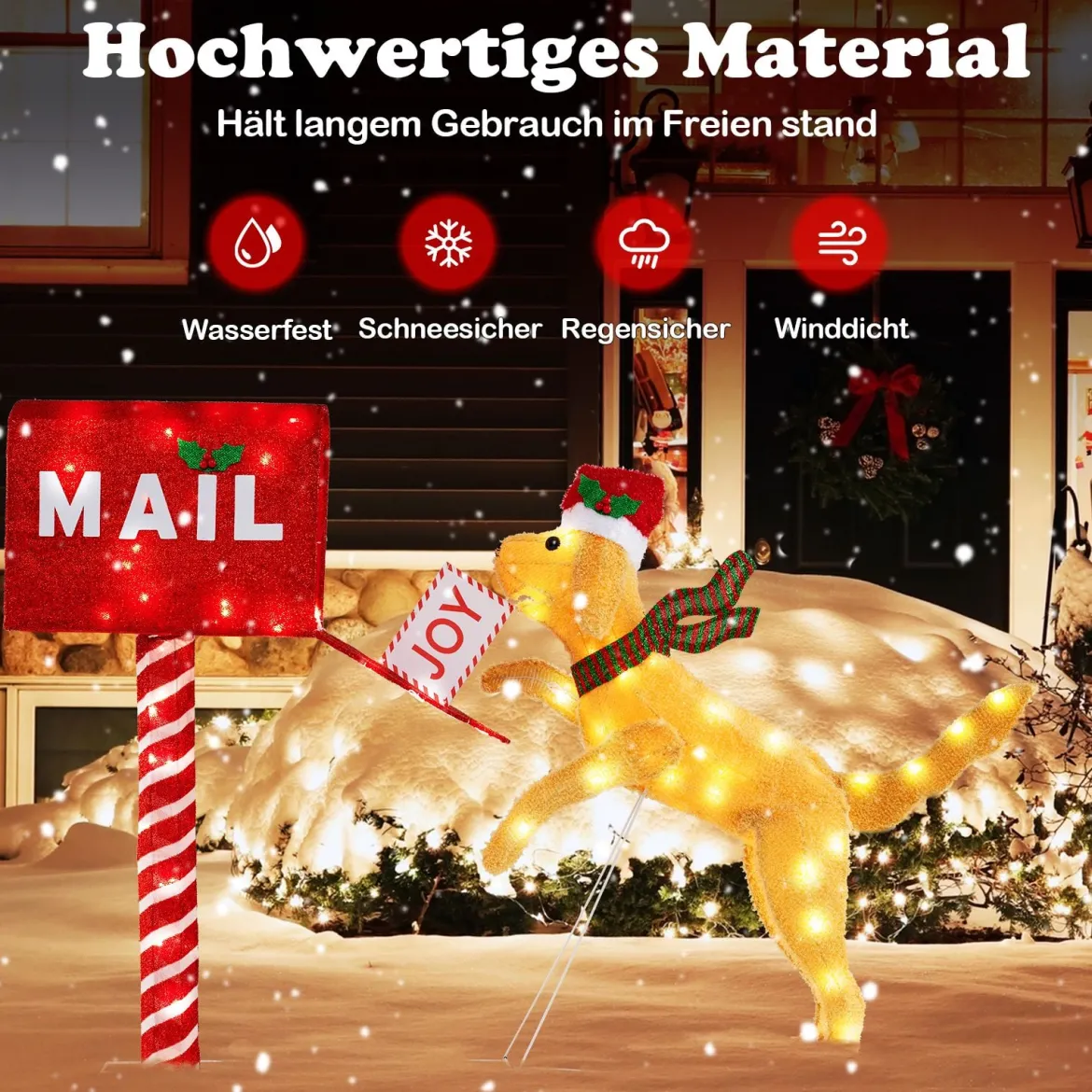 108 cm Weihnachtsbriefkasten & Hund vorbeleuchtete festliche Dekoration mit 120 warmweißen LED-Leuchten Rot